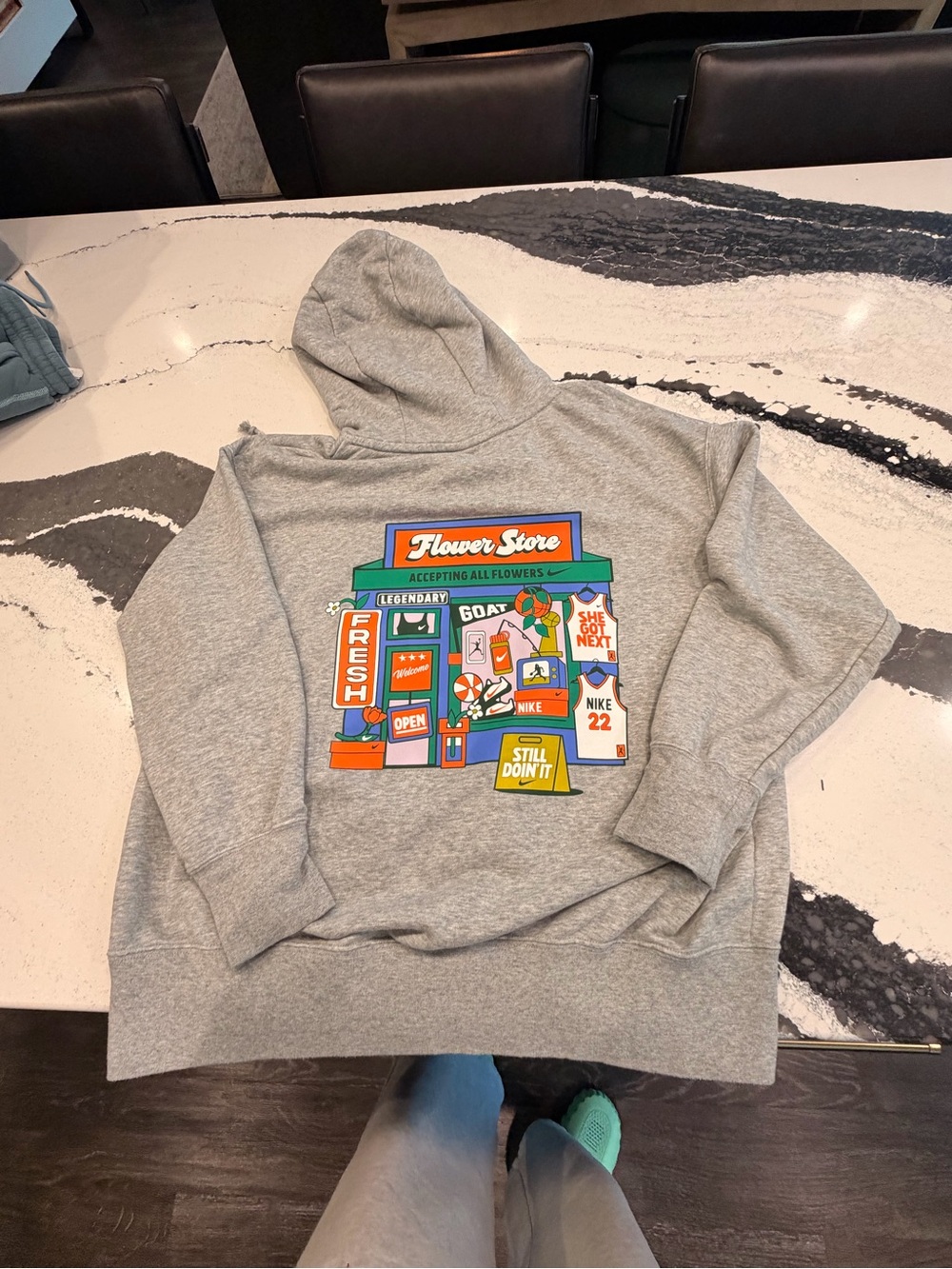 Nike Men's Gray Graphic Hoodie Sweatshirt - Flower Store Design